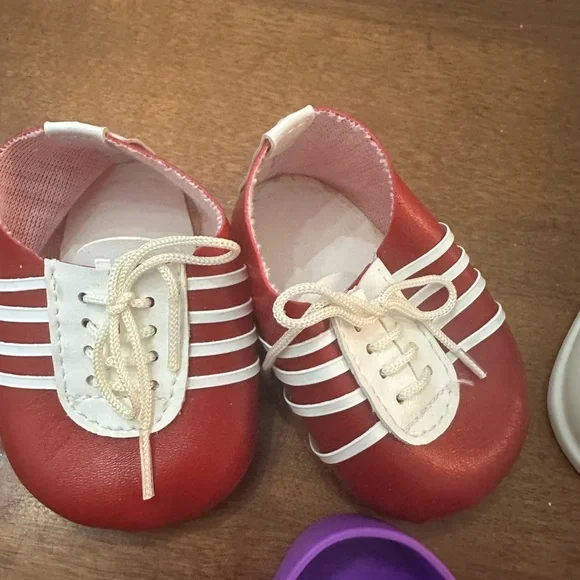 doll blue high-top sneaker with white laces, red tennis shoes& purple slip ons - Picture 4 of 6